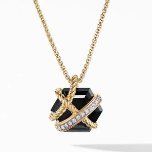 Cable Wrap Necklace with Diamonds and Black Onyx in 18K Gold, 10mm
